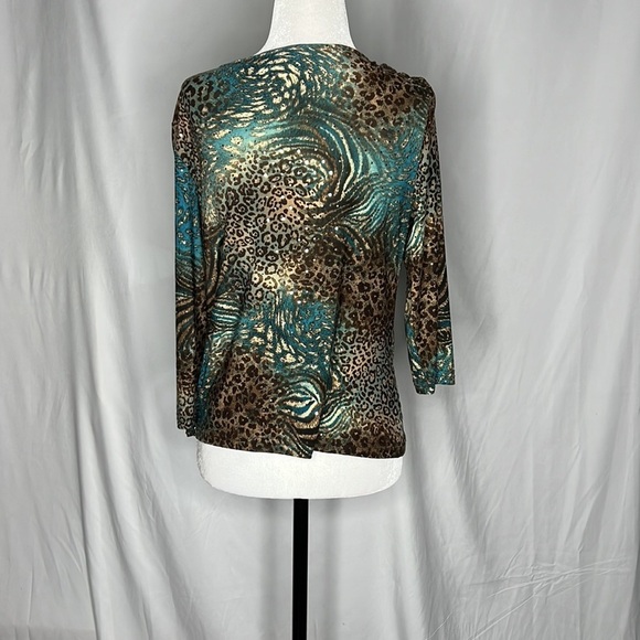 Libra Teal Gold Metallic  ¾ Sleeve Cowl Neck Top - Picture 2 of 10